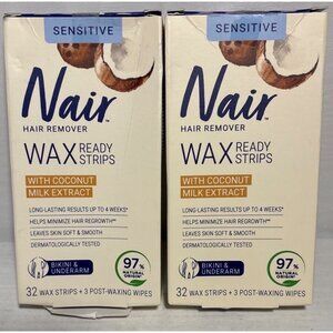 2 Nair Wax Ready Strips Sensitive Bikini Underarm Coconut Milk 32 Strips 3 Wipe